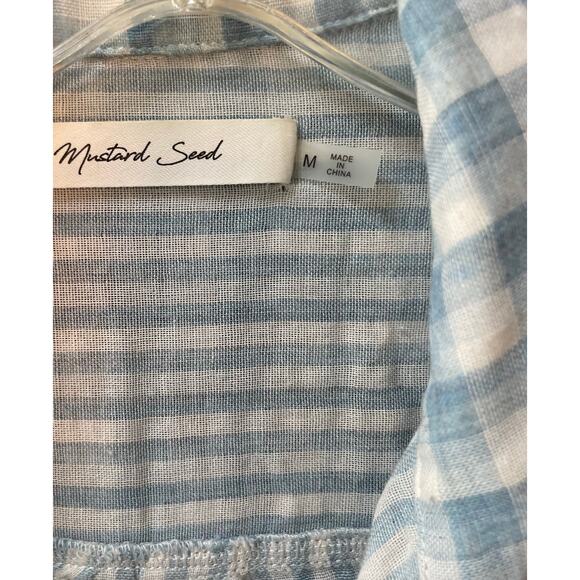 Mustard Seed Boutique Style Button Down Gingham Plaid Top Medium Blue White - Picture 4 of 4